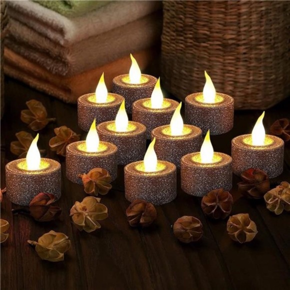LED Silver Candles Battery Operated, Pack of 12, Flameless Tea Lights Candles - Picture 5 of 6